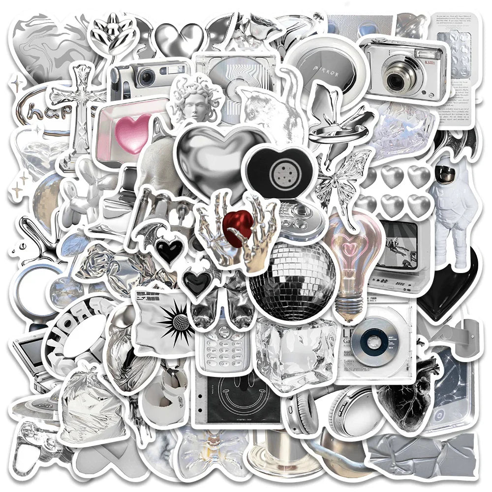 66pcs Korean Silvery Girly Stickers Pack Stationery Laptop Ipad Phone Sticker DIY Scrapbooking Supplies Journal Accessories (ONLINE ORDER ONLY)