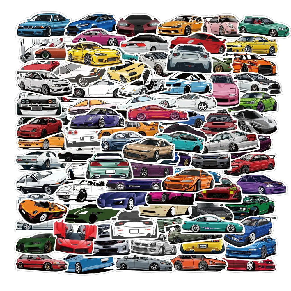 10/50/100pcs Cool Anime Racing Car Stickers Scrapbooking Skateboard Bike Motorcycle Travel Luggage Toy Decal JDM Sticker Bomb (Online Order Only)