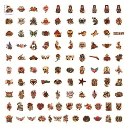 10/30/50/100pcs Retro Old School Tattoo Waterproof Stickers Skateboard Laptop Bike Motorcycle Cool Graffiti Sticker Decal Toy (ONLINE ORDER ONLY)