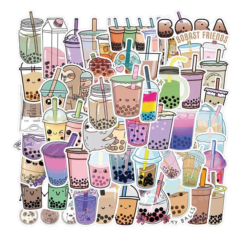 10/30/50PCS Kawaii Pearl Drink Sticker Aesthetic Sketchbook for Kids PVC Laptop Decoration Scrapbooking School Stationery Supply (ONLINE ORDER ONLY)
