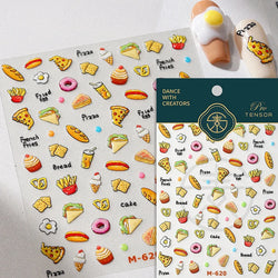 Chic Cute Cheese Ice Cream Pudding Bowknot Strawberry Muffin Stars Cake Embossed Heart Adhesive Nail Art Sticker Manicure Decals (ONLINE ORDER ONLY)