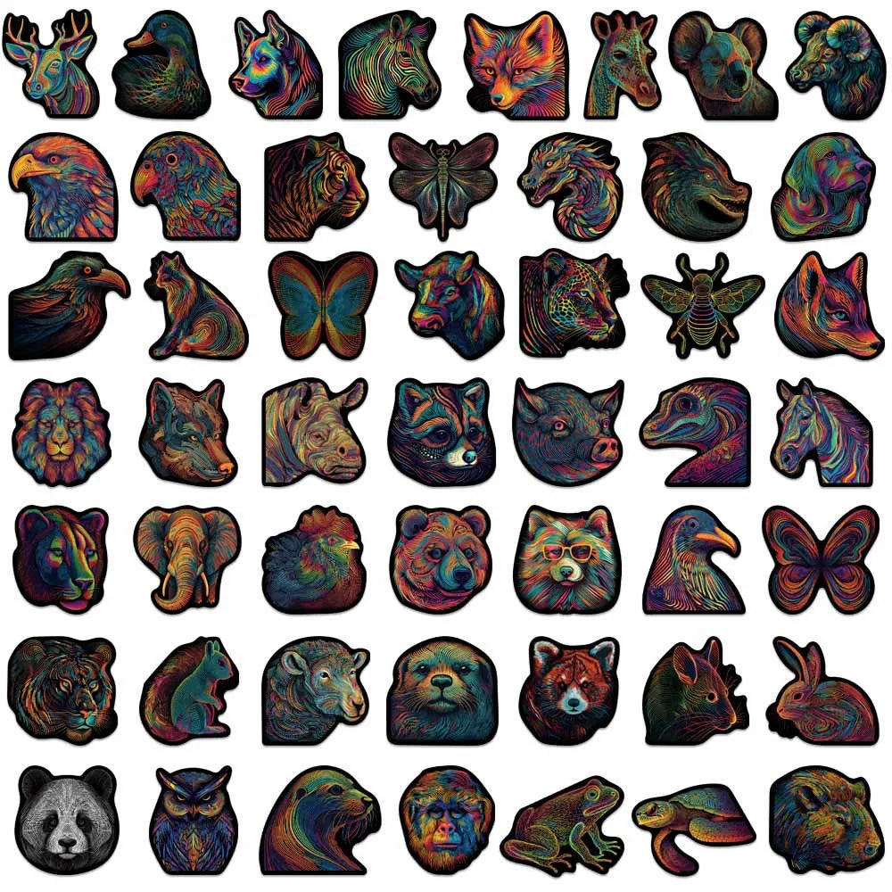 10/30/50PCS Psychedelic Line Animals Cartoon Stickers Novel Decals DIY Skateboard Guitar Laptop Motorcycle Classic Toy Sticker (ONLINE ORDER ONLY)