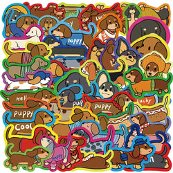 50Pcs Cartoon Dachshund Graffiti Stickers for DIY Desk Guitar Computer Refrigerator Creative Sausage Dog Waterproof Sticker﻿ (ONLINE ORDER ONLY)