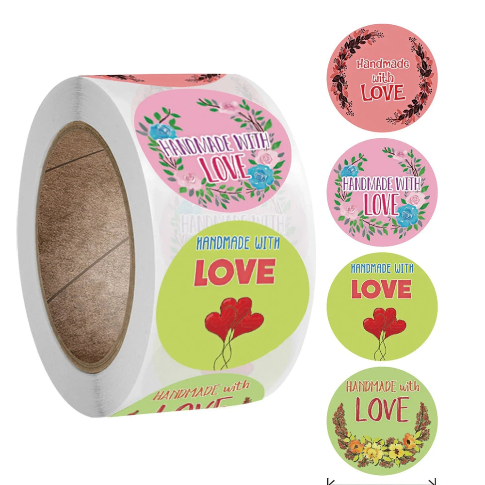 100-500pcs Handmade With Love Kraft Paper Stickers Round Adhesive Labels Baking Wedding Decoration Party Decoration Sticker (Online Order Only)