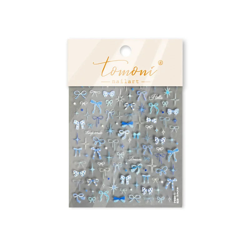 Pink Blue Bowknot Star Lace Round Dot Starburst Spot Leopard Print 3D Self Adhesive Nail Art Decorations Sticker Manicure Decals (ONLINE ORDER ONLY)