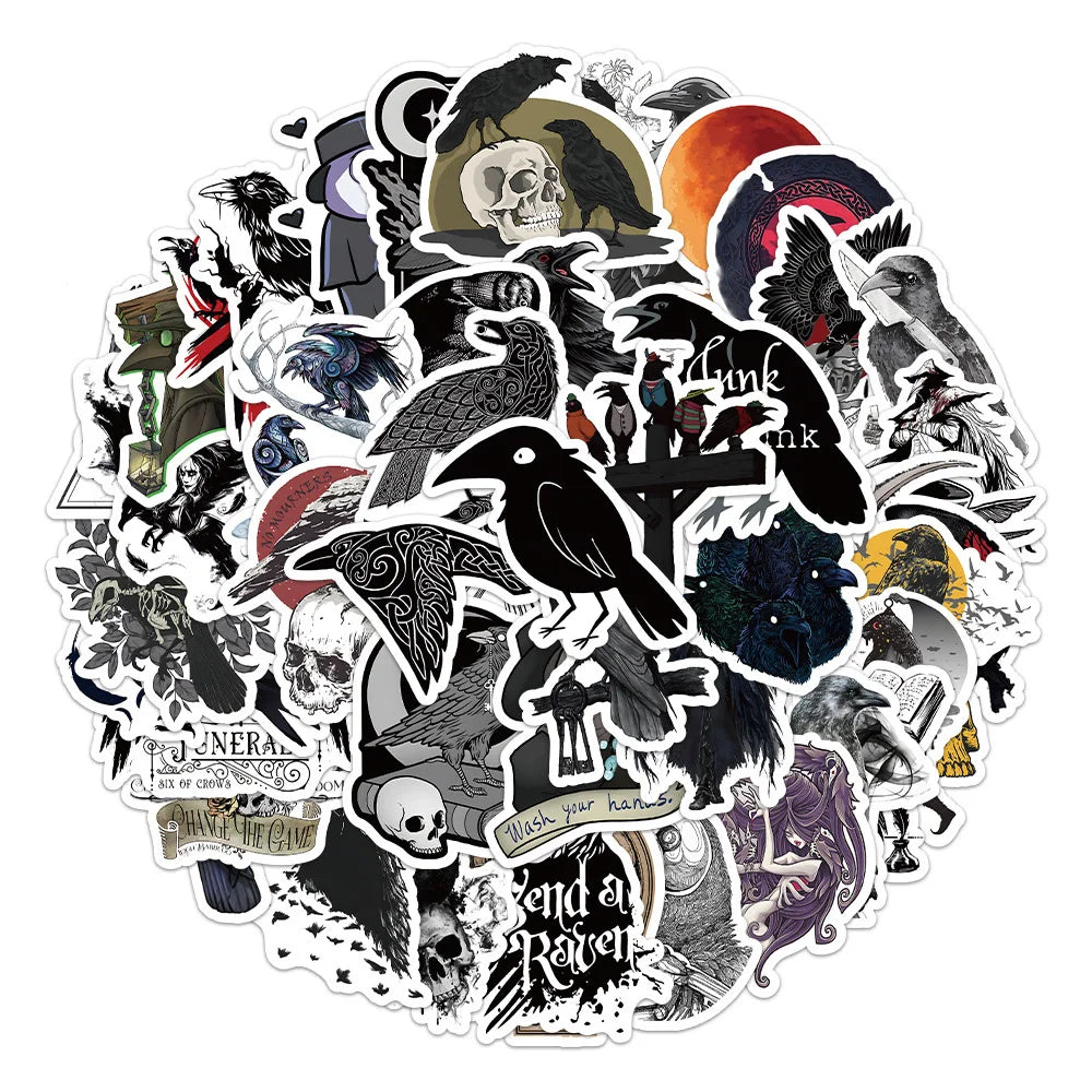 Dark Crow Cartoon Animal Stickers for Phone Laptop Luggage Skateboard - 10/30/50PCS Fun Gift for Kids (Online Order Only)