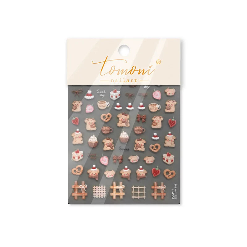 Bowknot Dog puppy Christmas Hat Strawberry Cake Food Coffee Cherry Love Heart Adhesive Nail Art Sticker Reliefs Manicure Decals (Online Order Only)