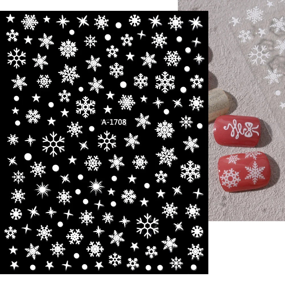 3D Gold Glitter Snowflake Nail Sticker Winter Reflective Elk Star Balloon Christmas Tree Foil Xmas New Year Decal Tips Decoratio (ONLINE ORDER ONLY)