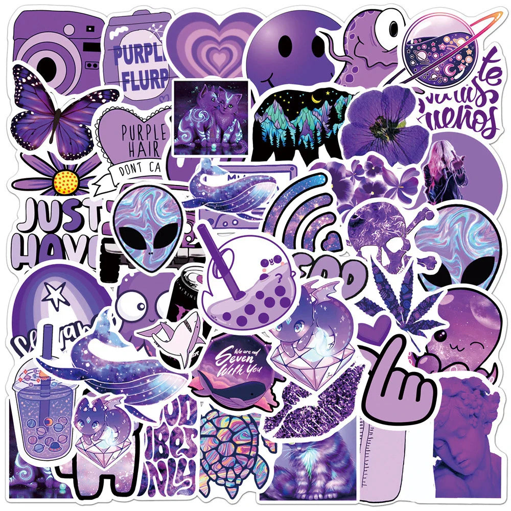 Cute Cartoon Purple Stickers Pack - Aesthetic Laptop Phone Water Bottle Decals (Online Order Only)