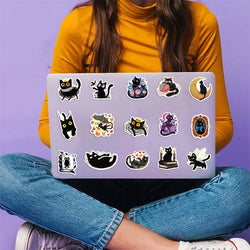 10/30/50PCS Cartoon Black Star Cat PVC Sticky Sticker Aesthetic DIY Stationery Decoration Scrapbooking School Supplies for Kids (ONLINE ORDER ONLY)
