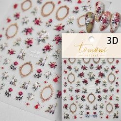 Retro Rose Gold Photo Frame Dried Flower Delicate Totem 3D Self Adhesive Nail Art Stickers 5D Shiny Rhinestone Manicure Decals (ONLINE ORDER ONLY)