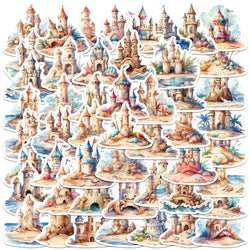 50pcs Cute Cartoon Beach Sandcastle Stickers Graffiti For Laptop Water Bottle Luggage Notebook Phone Vinyl Waterproof Decals (ONLINE ORDER ONLY)