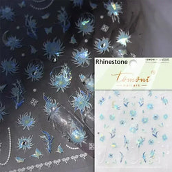 Charming Dreamy Shiny Jelly Blue Gradient Lily Flowers Rose Petal White Dot Chinese Colorful Nail Art Stickers Manicure Decals (ONLINE ORDER ONLY)