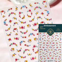 Colorful Dried Flowers Wreath Floral Plant Petal Bud Garden Charming 5D Reliefs Self Adhesive Nail Art Stickers Manicure Decals (Online Order Only)