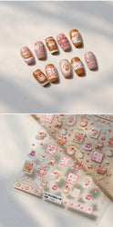 Sweet Dessert Cute Bear Cake Apple Flower Strawberry Jam Lace Line Bear Footprints Adhesive Nail Art Stickers Manicure Decals (ONLINE ORDER ONLY)