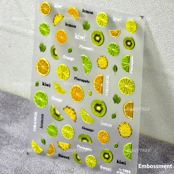 Fruit Paradise Guava Strawberry Pear Peach Orange Watermelon Pitaya Cherry Kiwifruit Pineapple Nail Art Stickers Manicure Decals (ONLINE ORDER ONLY)