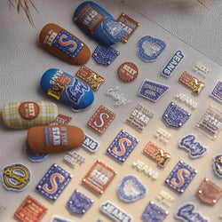 Round Jeans Square Sexy Blue Series Cowboy Lucky Beautiful Letter Self Adhesive Nail Art Sticker Pearl Rhinestone Manicure Decal (ONLINE ORDER ONLY)