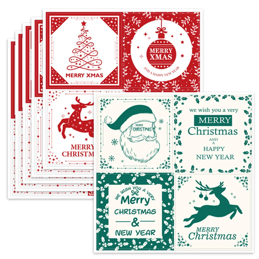 40-100pcs Square Merry Christmas Stickers Seal Labels 5cm Red Santa Claus Labels For Christmas Gift Decorate Sticker (ONLINE ORDER ONLY)