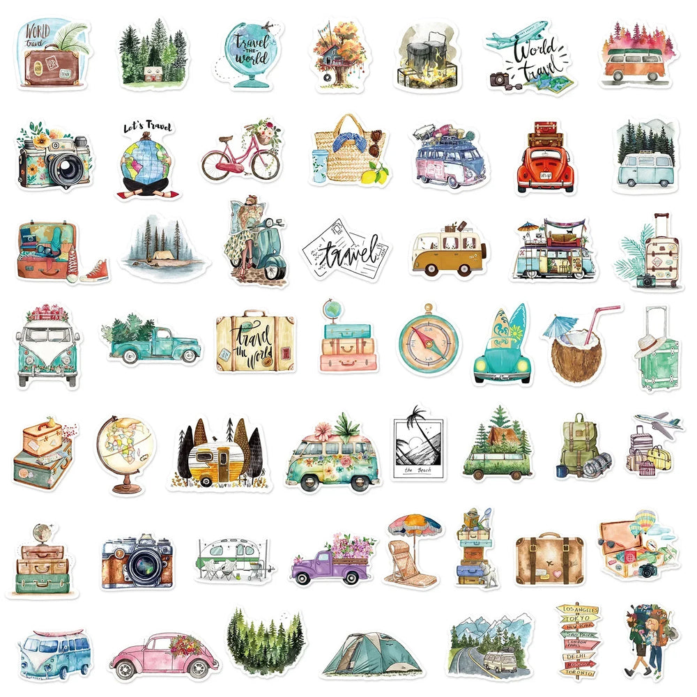 10/50/100pcs Outdoor Hiking Camping Travel Graffiti Stickers Aesthetic DIY Laptop Skateboard Motorcycle Cartoon Sticker Toy (ONLINE ORDER ONLY)