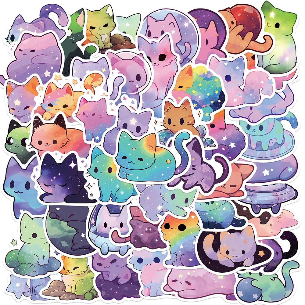 Kawaii Astral Cat Stickers - 10/30/50pcs Cartoon Decals for Laptop, Phone, Suitcase, Diary Decoration (Online Order Only)