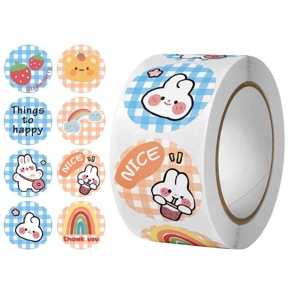100-500PCS  Round Cartoon Thank You Stickers Cute Sun Rainbow Clouds animals Sticker For Gift Decor Labels Kids Reward Sticker (ONLINE ORDER ONLY)