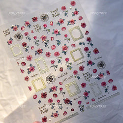 Retro Glass Geometry Glaze Rectangle Round Rose Camellia Adhesive Nail Art Stickers Frame Gemstone Charm Noble Manicure Decals (ONLINE ORDER ONLY)