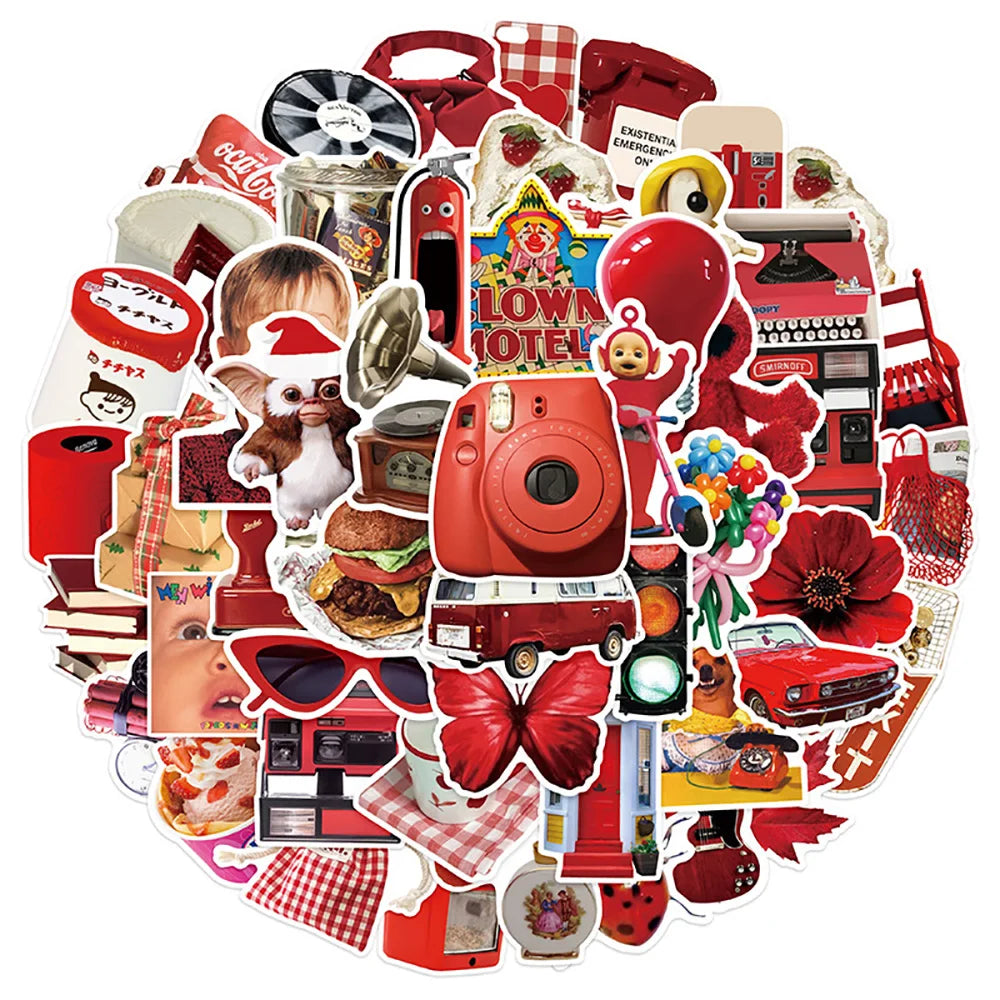 Cute Red Cartoon Stickers for Notebook Phone Guitar Fridge Suitcase Car Kids DIY Gift (10/30/50pcs) (ONLINE ORDER ONLY)