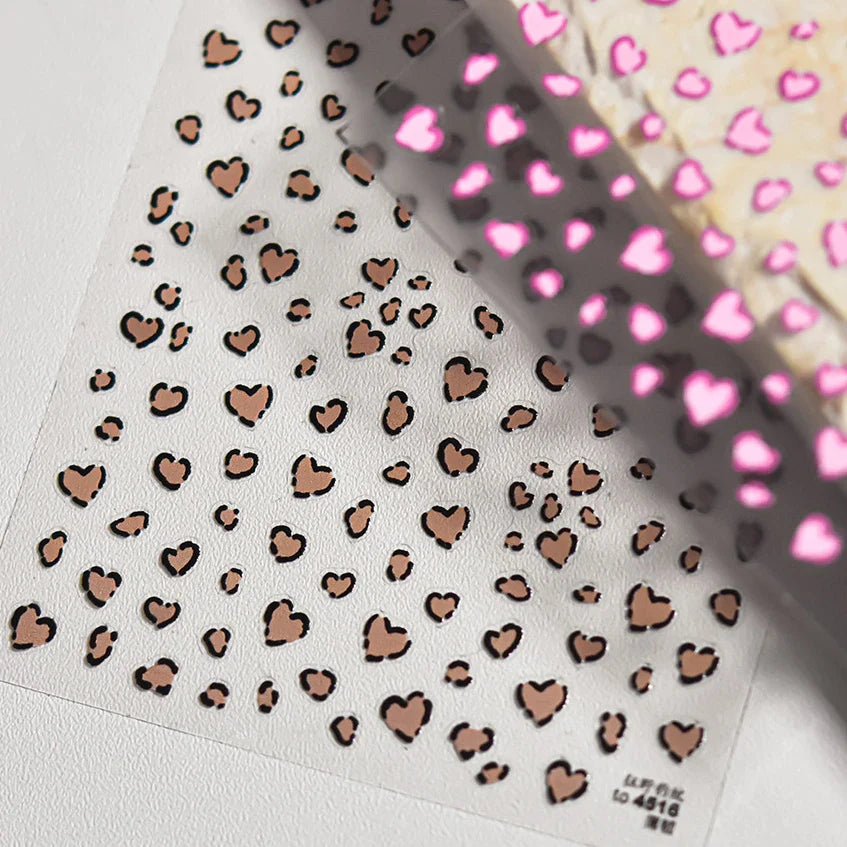 Flat Small Pink Brown Halo Dyeing Love Heart Geometric Leopard Shiny Jelly Chic Embossed Relief Nail Art Stickers Manicure Decal (Online Order Only)