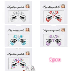 5Pcs Coloful Glitter Face Jewelry Sticker Crystal Eye Body Face Jewels Bady Makeup Tools Temporary Self-Adhesive Nail Rhinestone (ONLINE ORDER ONLY)