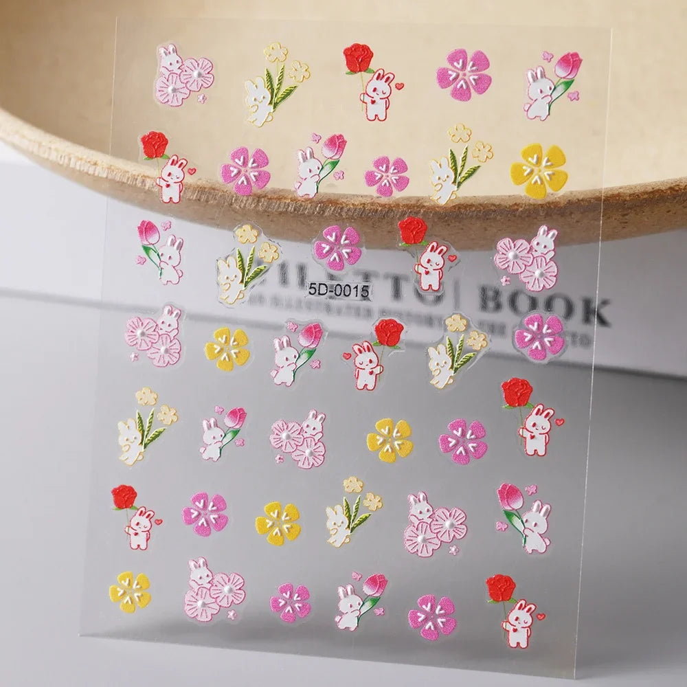 1pc 5D Flower Design Nail Art Stickers Colorful Flowers Nail Art Decals For DIY & Nail Salons Self-Adhesive Nail Art Supplies *^ (ONLINE ORDER ONLY)