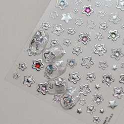 Colored Crystal Star Love Heart Shiny Silver Hollowed Smudging Rainbow Flower Jelly Embossed Nail Art Stickers Manicure Decals (ONLINE ORDER ONLY)