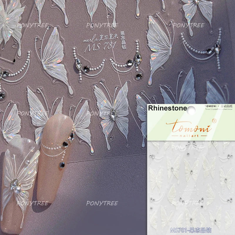 Dreamy Moon Stars Love Heart Butterfly Bowknot Lace Shiny Starburst Ribbon Delicate Adhesive Nail Art Stickers Manicure Decals (Online Order Only)
