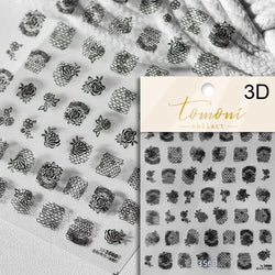 Gradient Halo Dyeing Dark Red Rose Flower Rhinestone Lace Bow Heart 3D Self Adhesive Nail Art Decoration Sticker Manicure Decals (ONLINE ORDER ONLY)