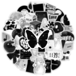 10/30/50pcs Ins Style Cute Stickers Aesthetic Black White Simple Decals Decoration Scrapbook Suitcase Laptop Fridge Wall Sticker (Online Order Only)