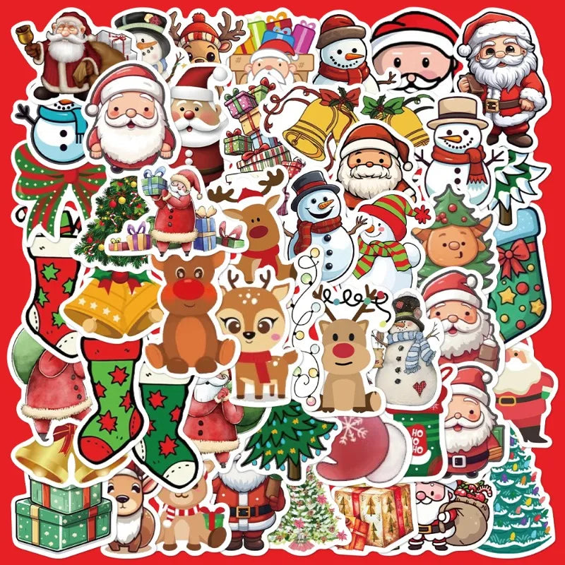 50pcs Retro Santa Claus Stickers for Helmet, Wall, DIY Decoration Wholesale (Online Order Only)
