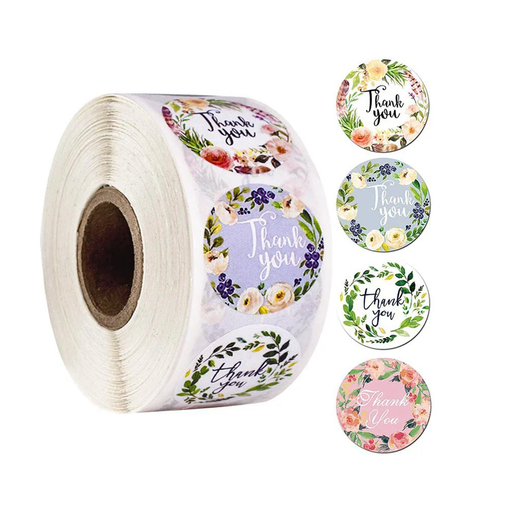 500pcs/roll Thank You Stickers Flower Pattern Party Wedding Decoration Gift Envelope Seal Labels Scrapbooking Stickers (ONLINE ORDER ONLY)
