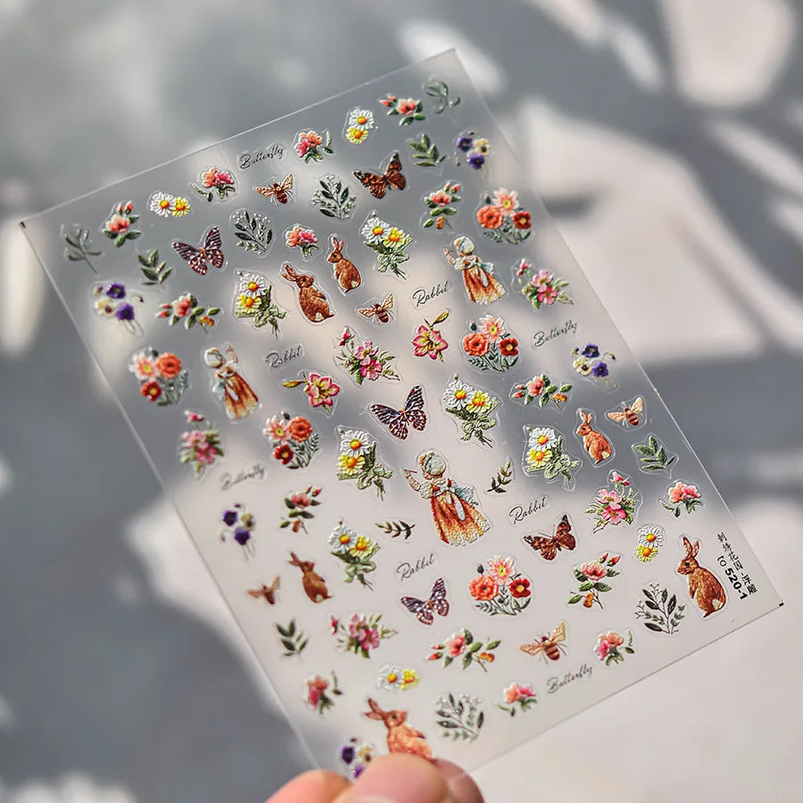 Autumn Fall Maple Leaves Ginkgo Leaf Osmanthus Chrysanthemums Rabbit Bunny Plant Flower Relief Nail Art Sticker Decoration Decal (ONLINE ORDER ONLY)