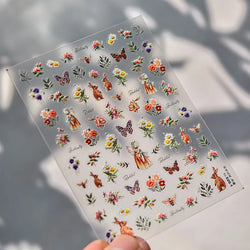 Autumn Fall Maple Leaves Ginkgo Leaf Osmanthus Chrysanthemums Rabbit Bunny Plant Flower Relief Nail Art Sticker Decoration Decal (ONLINE ORDER ONLY)