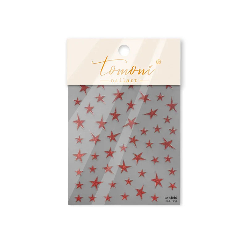 Irregular Stars Red Silver Five-pointed Star Meteor Shiny 5D Self Adhesive Nail Art Stickers Romantic Rhinestone Manicure Decals (ONLINE ORDER ONLY)