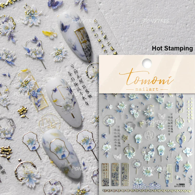 Wild Flower Oil Painting Small Variegated Daisy Peach Blossom Lavender Spring Petal Adhesive Nail Art Stickers Manicure Decals (Online Order Only)
