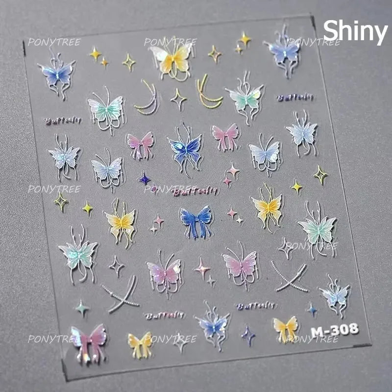 Green Blue Glass Butterfly Lily Flowers Star Line Water Droplet Charming Shiny Self Adhesive Nail Art Stickers Manicure Decals (ONLINE ORDER ONLY)