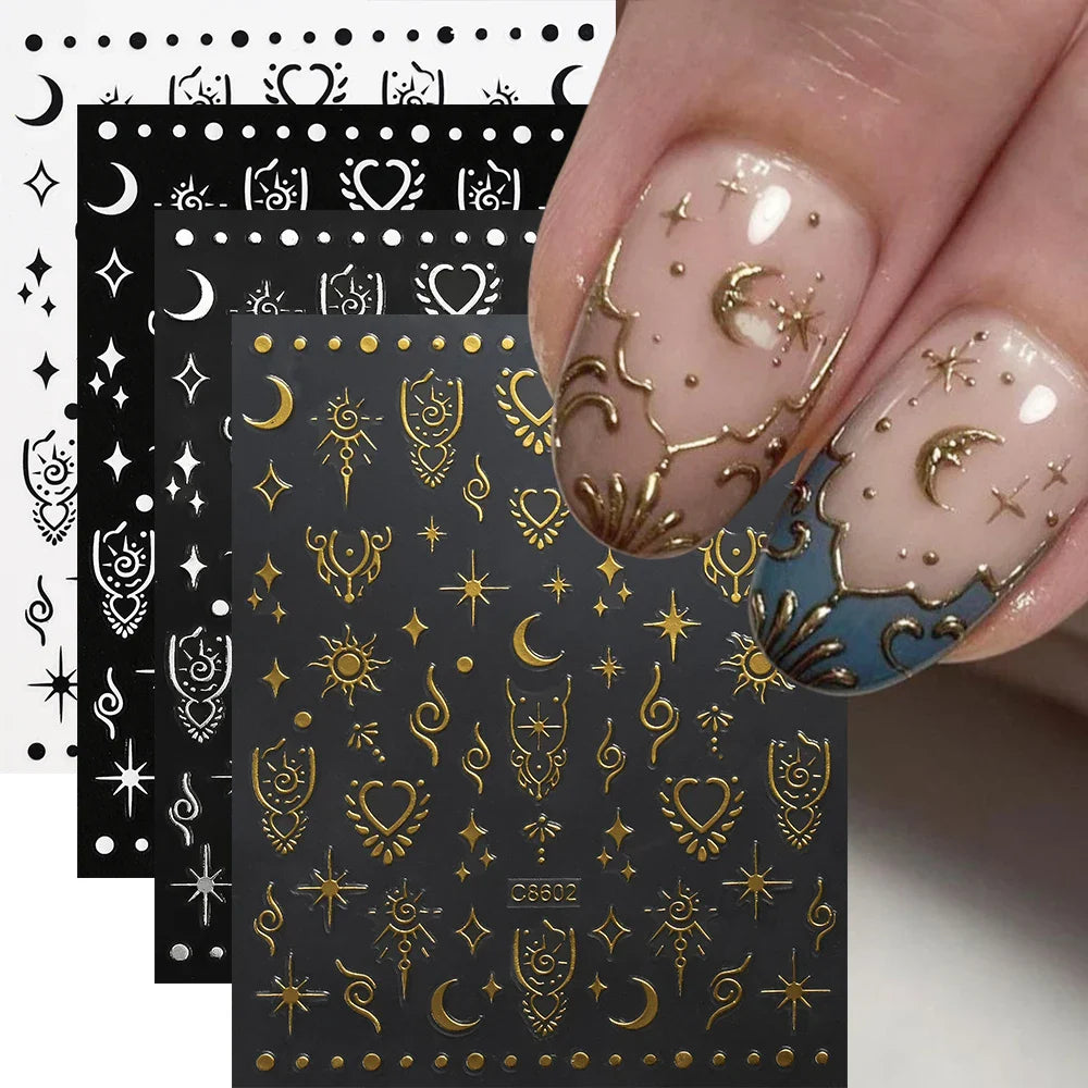 4pcs Roman Letter Design Nail Stickers Golden/Silvery/Black/White Alphabet Design Self Adhesive Decal English Words DIY Manicure (Online Order Only)