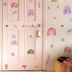Bohemian Elephant Rainbow Flower Wall Stickers for Living Room, Bedroom, Nursery, Kids Room Decor (Online Order Only)