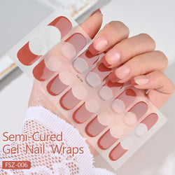 Nude Pink French Semi-Cured Gel Nail Patch Slider Adhesive Waterproof Long Lasting Full Cover Gel Nail Sticker UV Lamp Needed *^ (ONLINE ORDER ONLY)