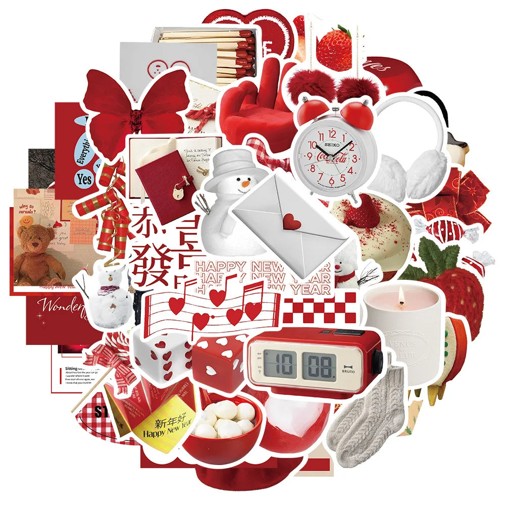 Cartoon New Year Stickers 10/30/50pcs Aesthetic Graffiti DIY Skateboard Phone Fridge Bike Decals (ONLINE ORDER ONLY)