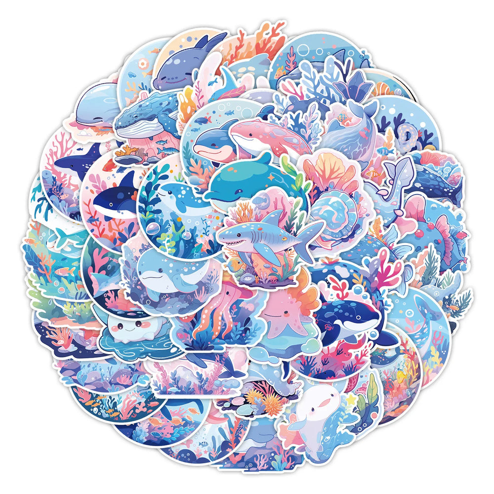 Cartoon Sea Animal Stickers for Phone Laptop Luggage Skateboard - 10/30/50PCS (Online Order Only)
