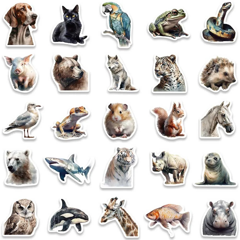 50pcs Cool Aesthetic Wild Animals Stickers Pack Vinyl Laptop Phone Decals Luggage Guitar Bicycle Car Waterproof Graffiti (ONLINE ORDER ONLY)
