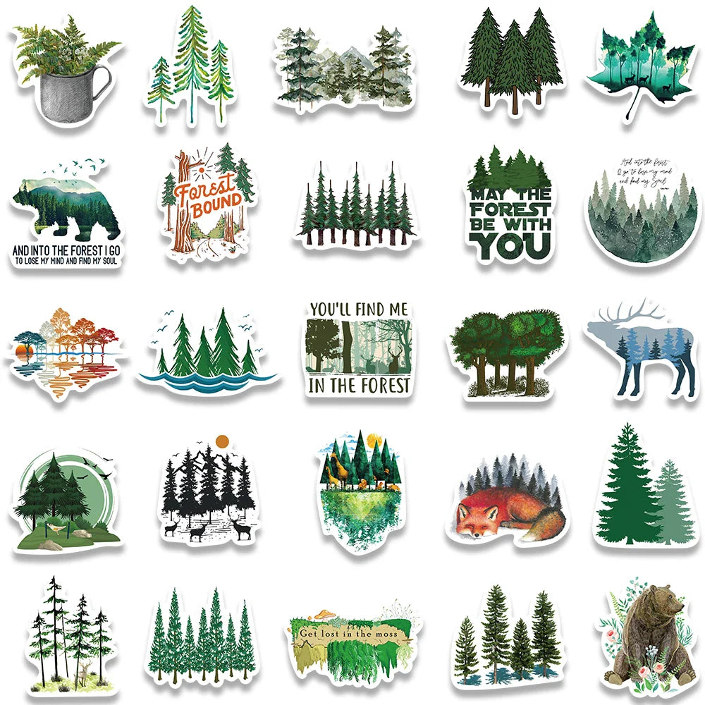50pcs Outdoor Forest Trees Stickers Vinyl Waterproof For Laptop Guitar Luggage Bike Notebook Scrapbook Stickers Decals (ONLINE ORDER ONLY)