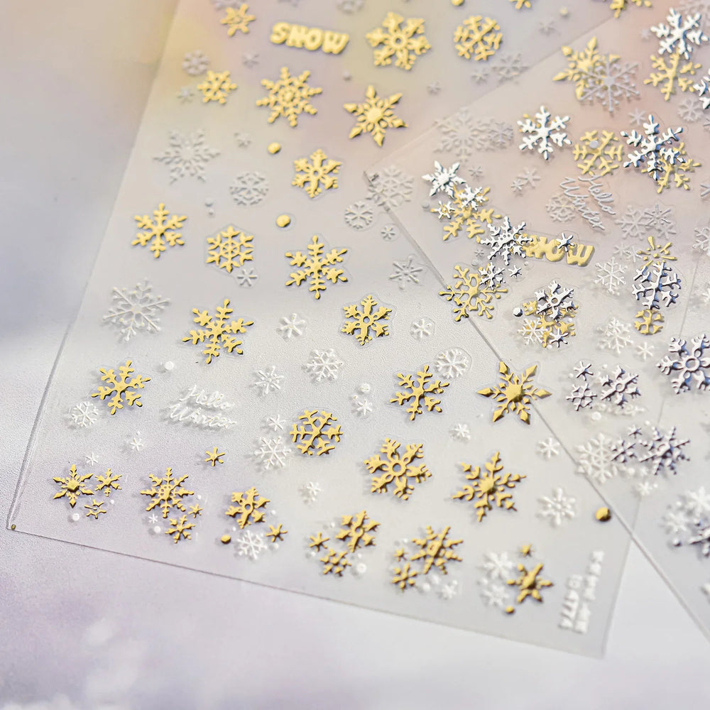Shiny Snow Delicate Gold Pink Silver White Romantic Winter Self Adhesive Nail Art Stickers Snowflake Rhinestone Manicure Decals (ONLINE ORDER ONLY)