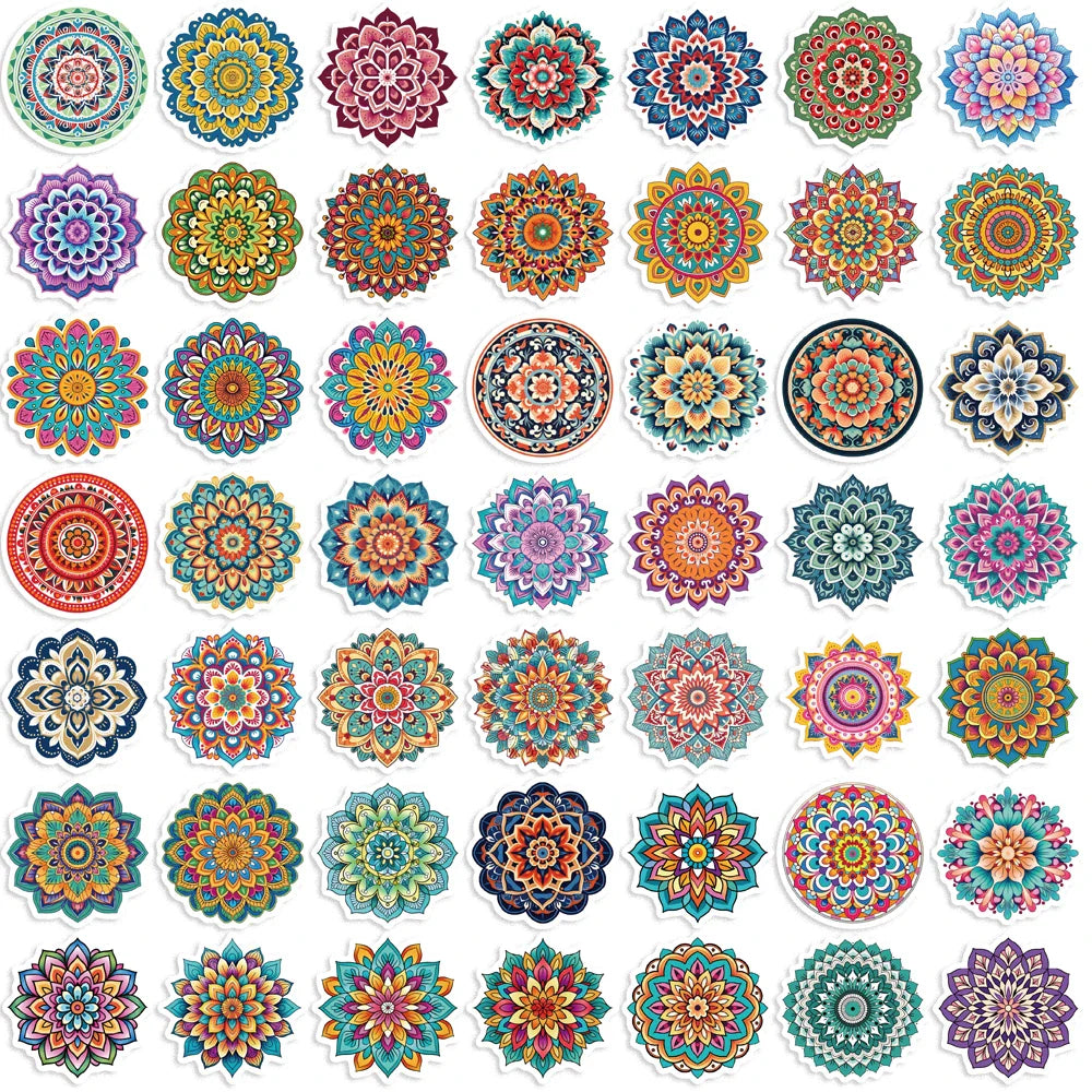 50PCS Colorful Mandala Pattern PVC Stickers for Car Suitcase Car Helmet Luggage Graffiti Sticker For Phone Case Home Decals (Online Order Only)